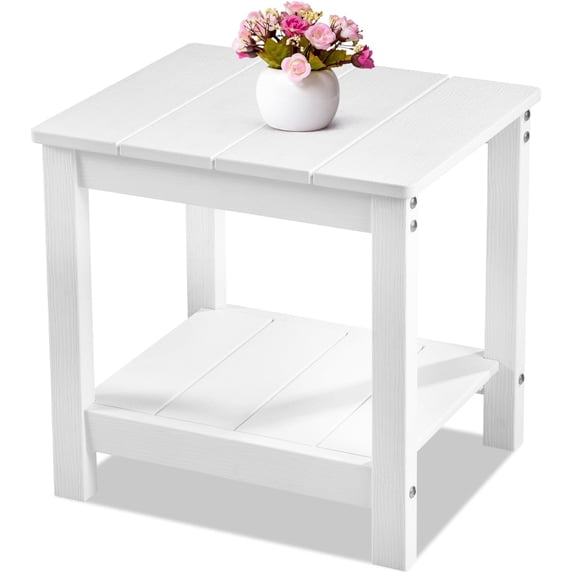 Stoog Outdoor Patio Rectangular Side Table, 2-Tier End Table for Adirondack Chair, Backyard, Garden, Pool, Lawn, Beach, White