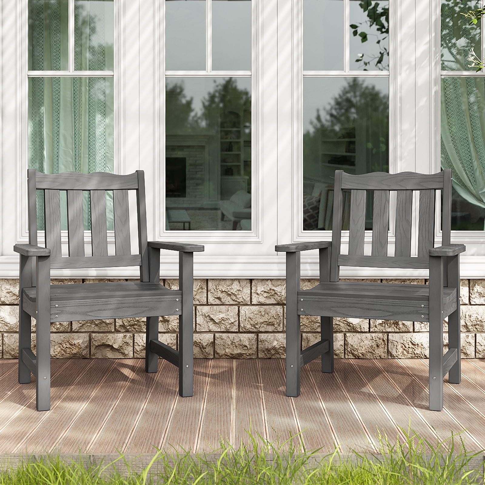 Stoog Patio Chair Set of 2, Outdoor Garden Chairs Bistro Chairs with Backrest, All-Weather Dining Chair Set, 400 lbs Weight Capacity, Gray
