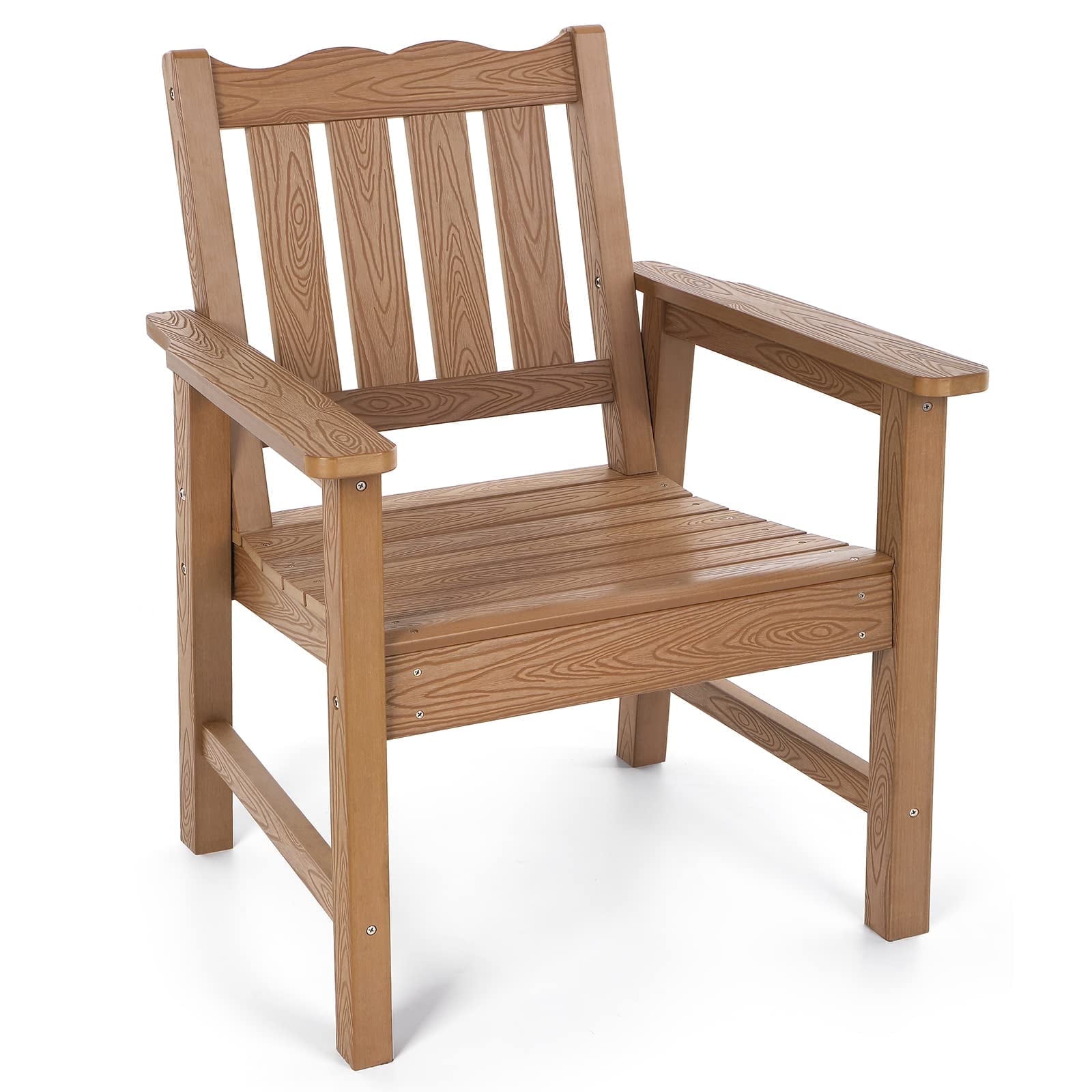 Stoog Patio Chair with Backrest, Oversized All-Weather Outdoor Dining Chair for Garden, Backyard, 400 lbs Weight Capacity, Teak Brown