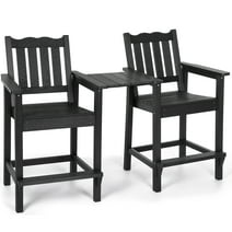 Stoog Tall Adirondack Chairs Set of 2, Outdoor Balcony Barstools with Connecting Tray, HIPS Weather Resistant Stools for Garden Patio Lawn Pool Backyard, Black