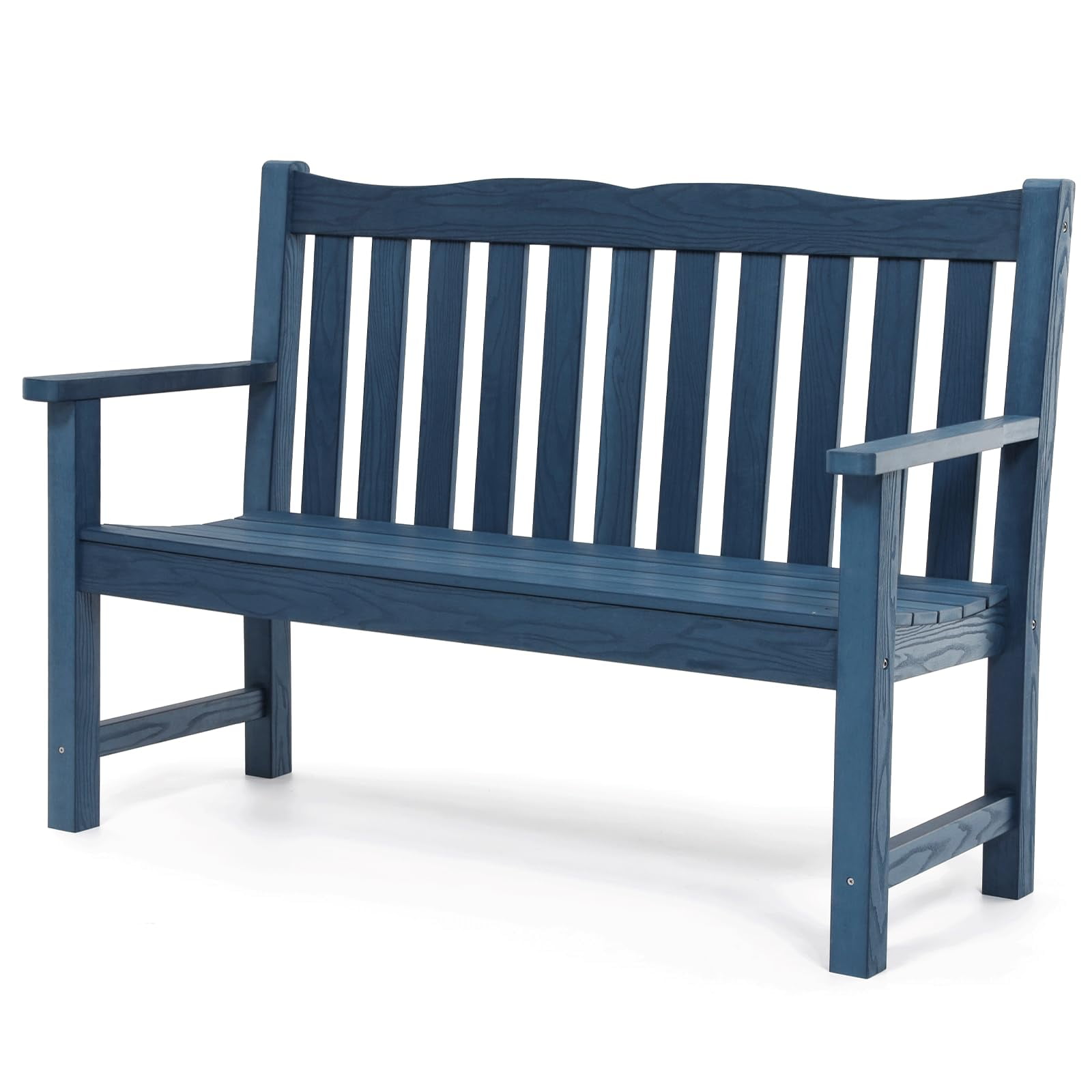 Stoog Two Person Outdoor Garden Bench with Armrest, Loveseat Porch Chair with 800 lbs Capacity, HIPS All-Weather for Patio Porch Backyard Park, Blue