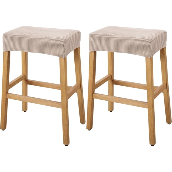 Stool Covers Rectangle - 2 Pack Stretch Waterproof Saddle Seat Cover Counter Bar Stools Bar Chairs Covers Kitchen Island Chairs Cushion Protector (2, Khaki)