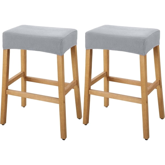Stool Covers Rectangle - 2 Pack Stretch Waterproof Saddle Seat Cover Counter Bar Stools Bar Chairs Covers Kitchen Island Chairs Cushion Protector (2, Light Gray)