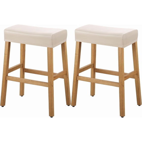Stool Covers Rectangle - 2 Pack Stretch Waterproof Saddle Seat Cover Counter Bar Stools Bar Chairs Covers Kitchen Island Chairs Cushion Protector (2, Pu Leather-Beige)