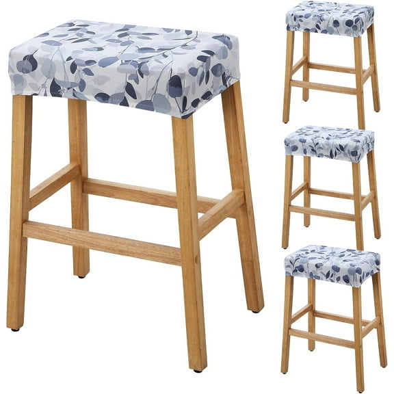 Stool Covers Rectangle - 4 Pack Stretch Waterproof Saddle Seat Cover Counter Bar Stools Bar Chairs Covers Kitchen Island Chairs Cushion Protector (4, F-Grey White)