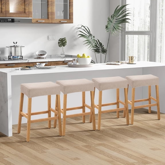 Stool Covers Rectangle - 4 Pack Stretch Waterproof Saddle Seat Cover Counter Bar Stools Bar Chairs Covers Kitchen Island Chairs Cushion Protector (4, Khaki)