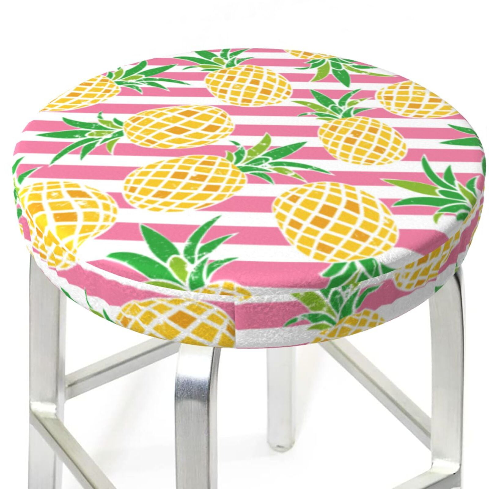 Stool Covers Round Cute Pineapple Pink Stripe Bar Stool Covers, Round
