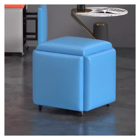 Stool Cubes 5 in 1 Cube Seat with Swivel Casters,Stackable Sofa Chair Stools,Nesting Ottoman Stool,Movable Footstool,Upholstered Ottoman Leather Cube Chair