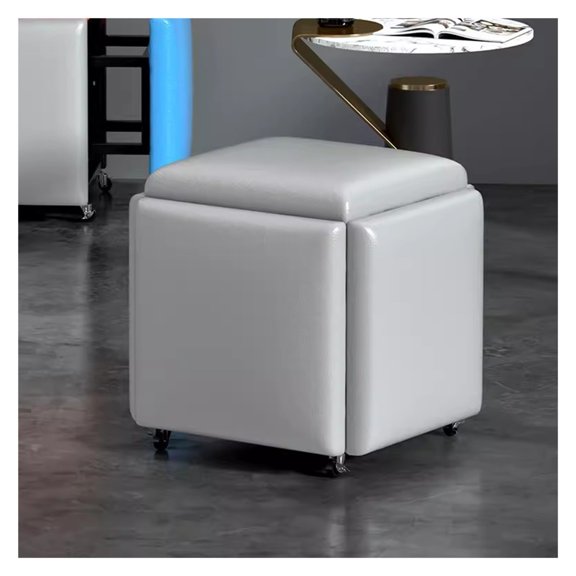 Stool Cubes 5 in 1 Cube Seat with Swivel Casters,Stackable Sofa Chair Stools,Nesting Ottoman Stool,Movable Footstool,Upholstered Ottoman Leather Cube Chair