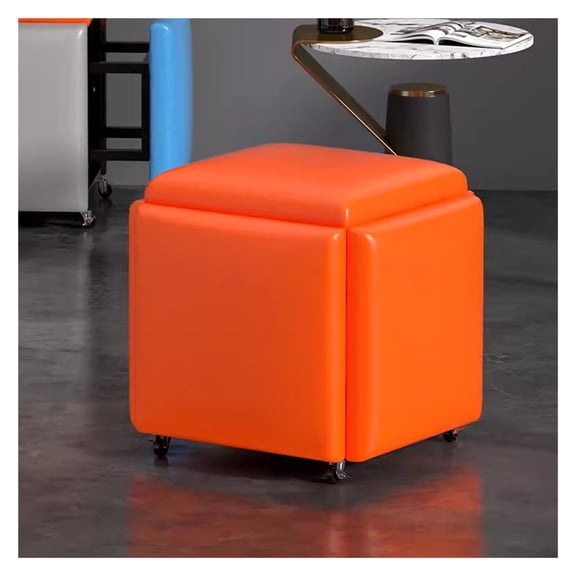 Stool Cubes 5 in 1 Cube Seat with Swivel Casters,Stackable Sofa Chair Stools,Nesting Ottoman Stool,Movable Footstool,Upholstered Ottoman Leather Cube Chair