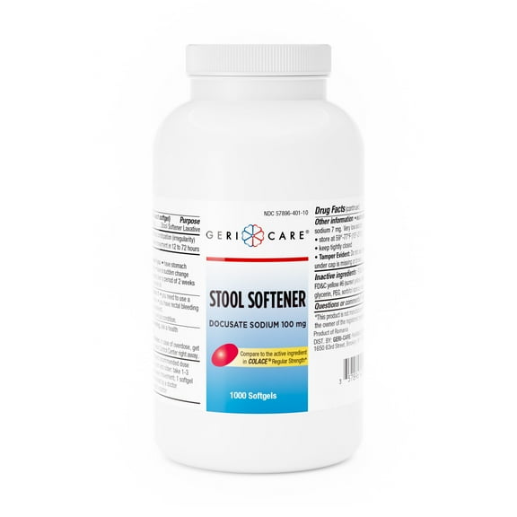 Stool Softener GeriCare Softgel Capsule 1000 per Bottle 100 mg Strength Docusate Sodium (Pack of 2)