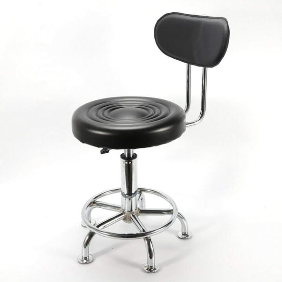 Stool Swivel Chair 12.5'' Adjustable Height Garage Work Shop Rest with Thick Seat Cushion Seat Footrest Back Multi-Purpose for Home Office Bar Kitchen Black