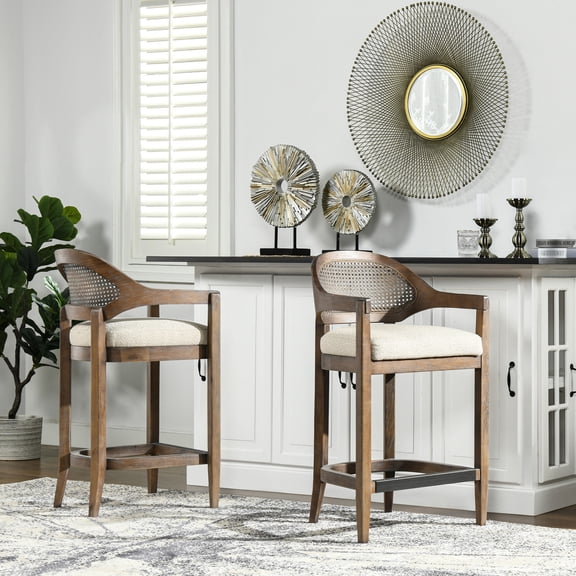 Stool for Counter | Mid - back Support for Kitchen or Dining Use | Handmade from Solid Oak and Rattan | Overcomes Poor - quality Stool Problem