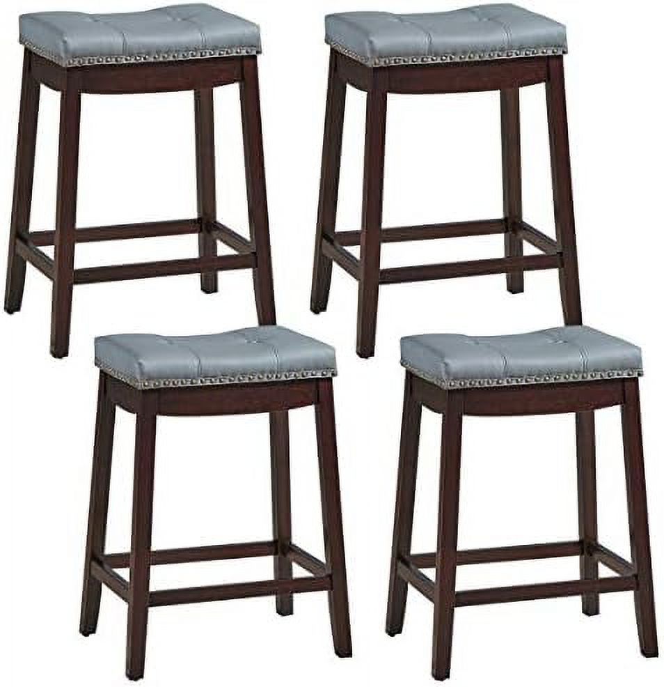 Stools 24 Inch Counter Stools Solid Wood Legs Espresso with Gray PU