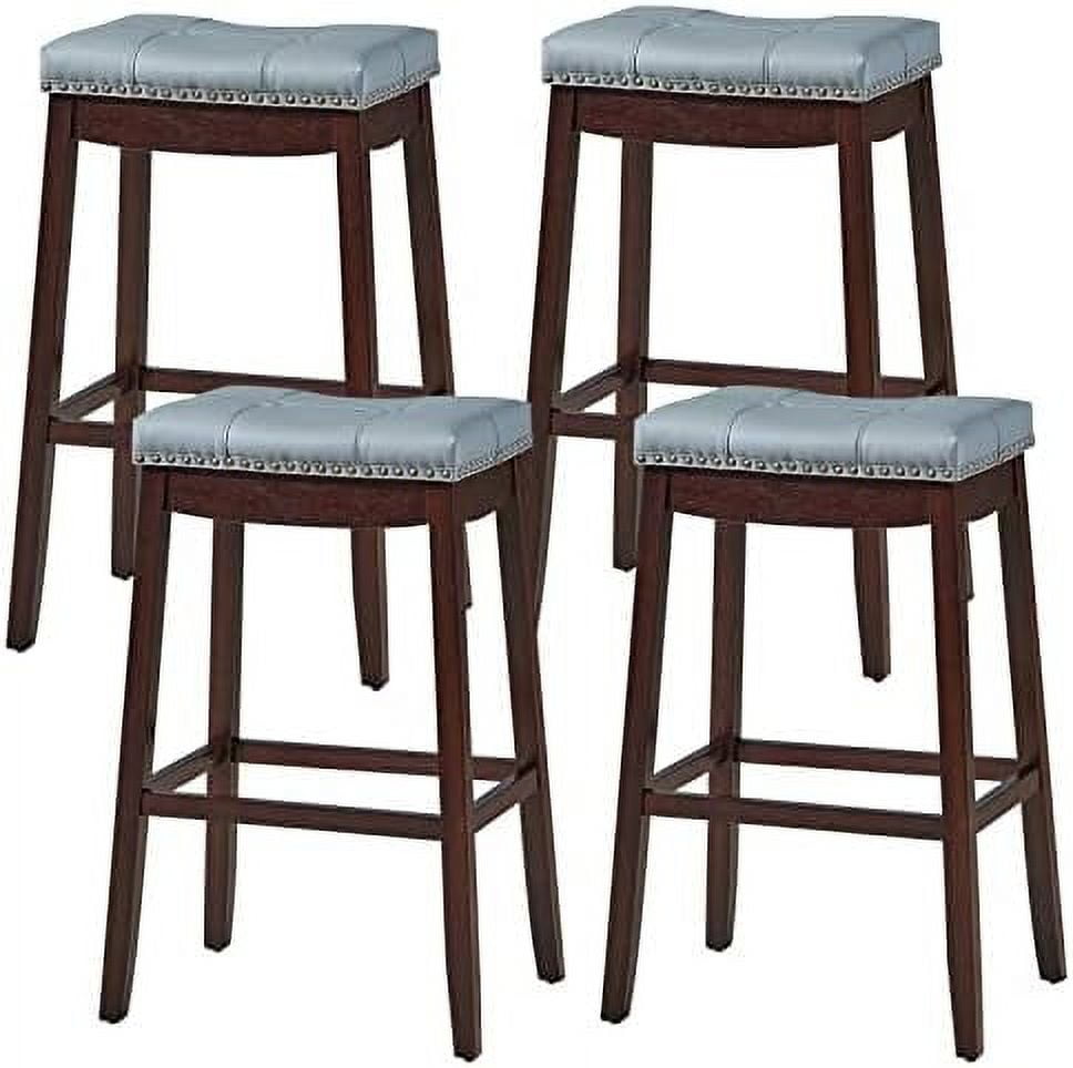 Stools 24 Inch Counter Stools Solid Wood Legs Espresso with Gray PU