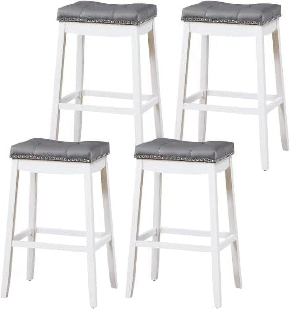 Stools 24 Inch Counter Stools Solid Wood Legs Espresso with Gray PU