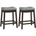 Stools 24 Inch Counter Stools Solid Wood Legs Espresso with Gray PU