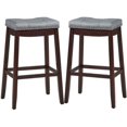 Stools 24 Inch Counter Stools Solid Wood Legs Espresso with Gray PU
