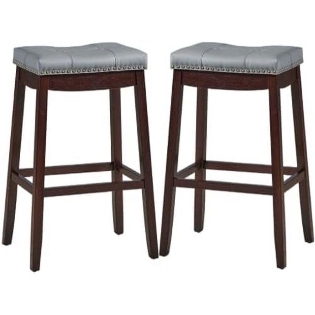 Stools 24 Inch Counter Stools Solid Wood Legs Espresso with Gray PU