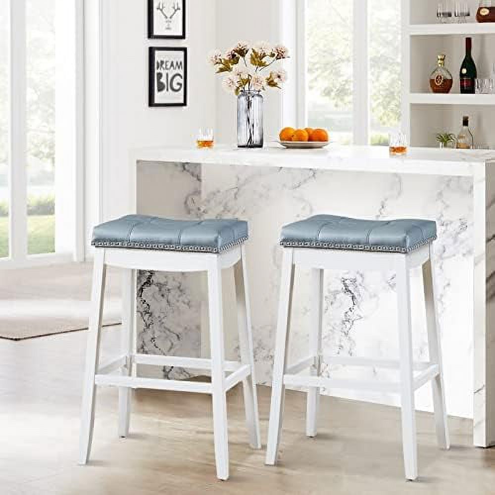 Stools 24 Inch Counter Stools Solid Wood Legs Espresso with Gray PU