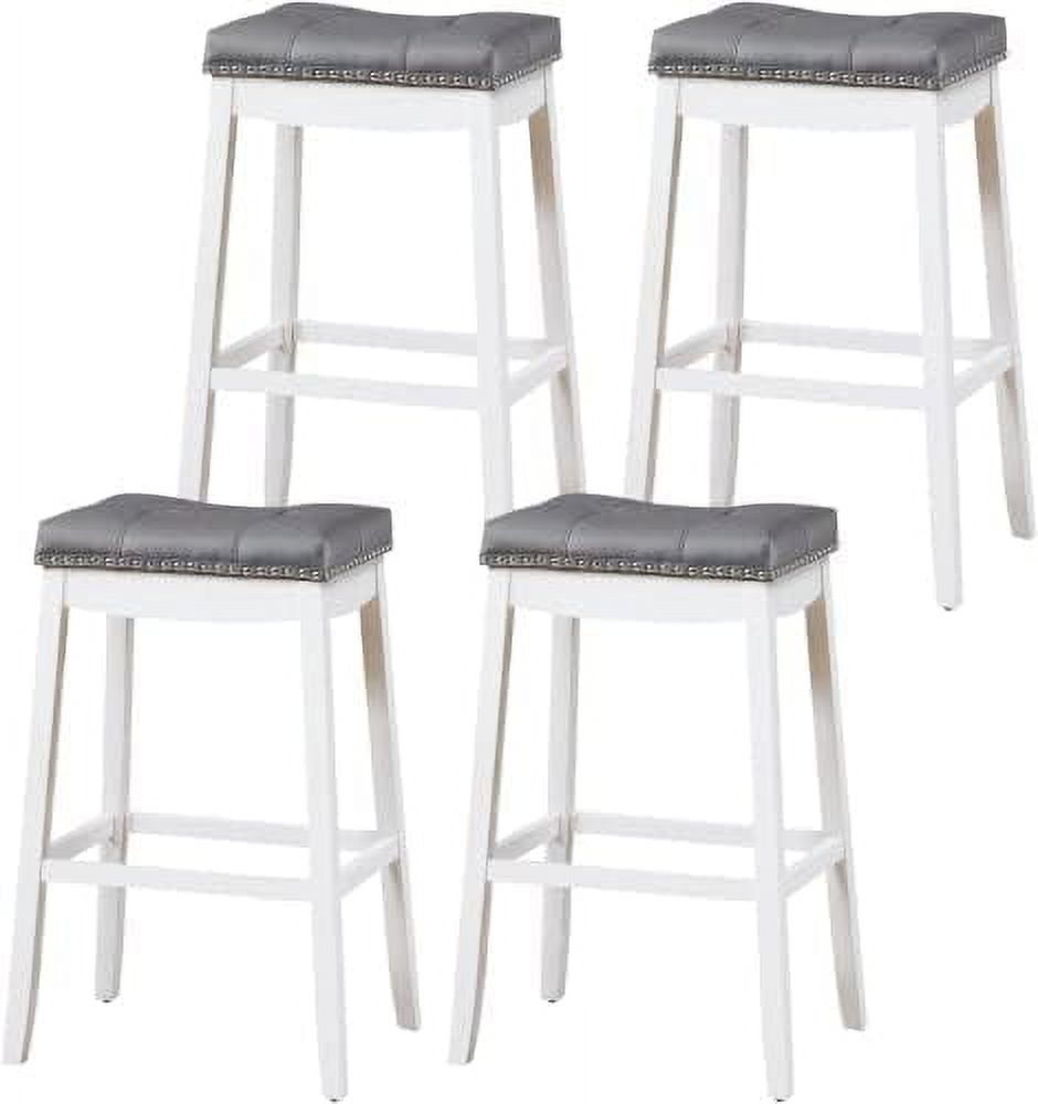Stools 24 Inch Counter Stools Solid Wood Legs Espresso with Gray PU