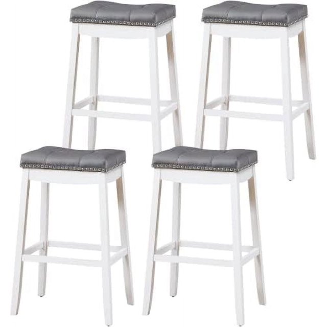Stools 24 Inch Counter Stools Solid Wood Legs Espresso with Gray PU
