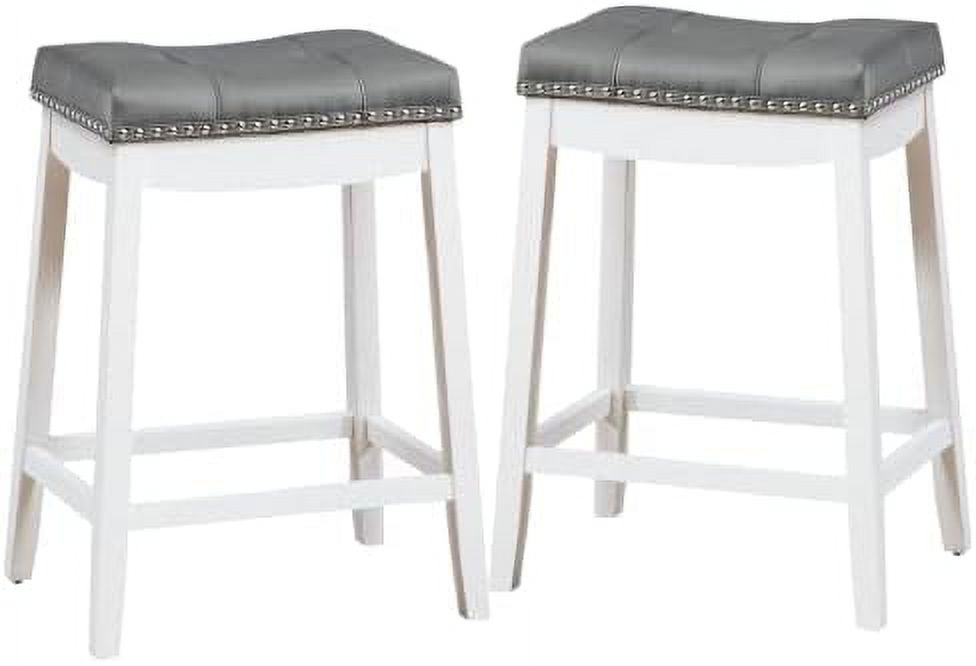 Stools 24 Inch Counter Stools Solid Wood Legs Espresso with Gray PU