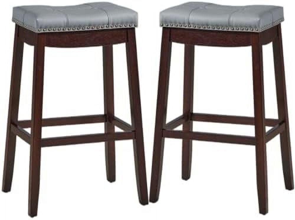 Stools 29 Inch Counter Stools Solid Wood Legs Espresso with Gray PU