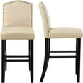 Stools 29 Inch Upholstered Barstool with Back Solid Wood Legs Nail Head