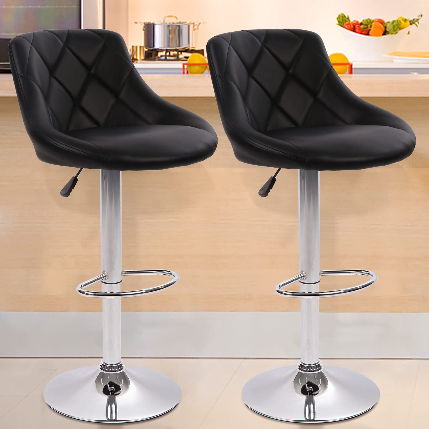 Stools Counter Height Leather Adjustable Chairs with Footrest Swivel ...