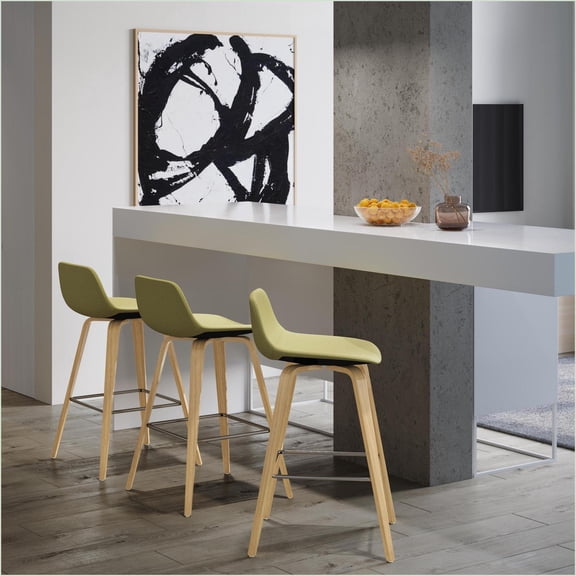 Stools, Mid-Century Modern Counter/Bar Height Set of 2 for Kitchen/Bar/Family Room, Acid Green Fabric | Green | Fabric