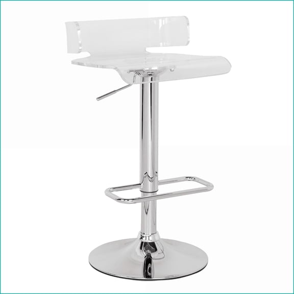 Stools, Modern 360 Swivel Adjustable Height Chrome Silver Clear Acrylic Seat for Kitchen Bar | Silver+Clear | Acrylic