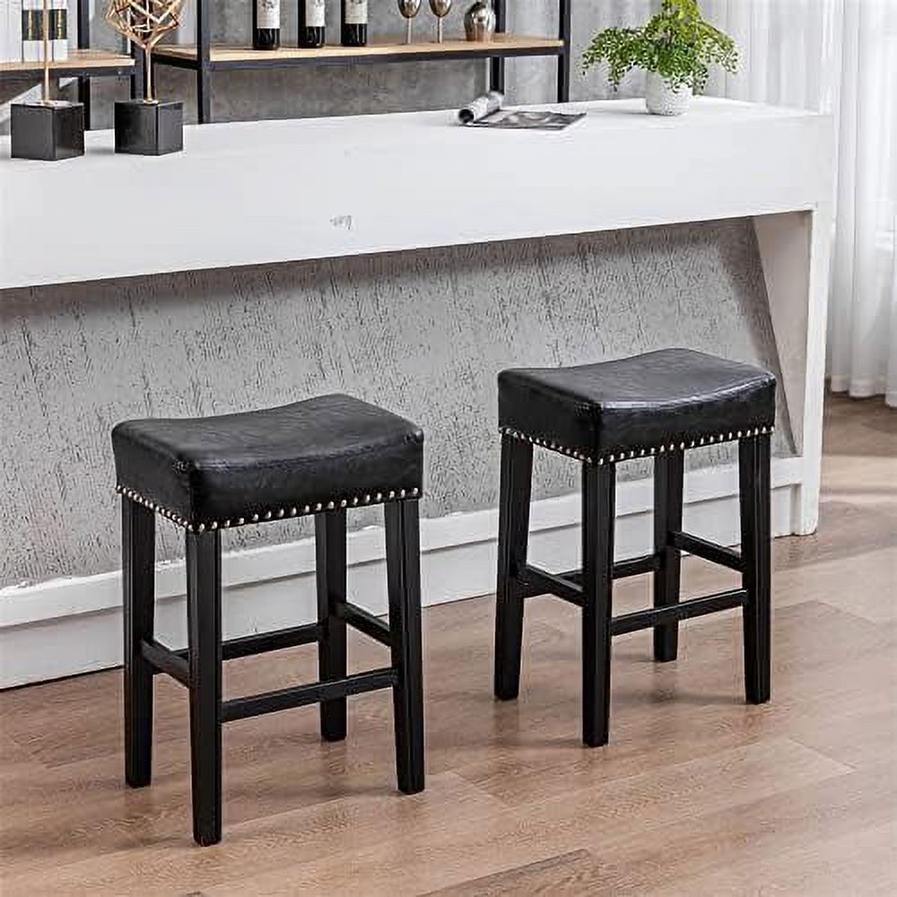 Stools Set of 2 26" Faux Leather Upholstered Counter Height Barstools