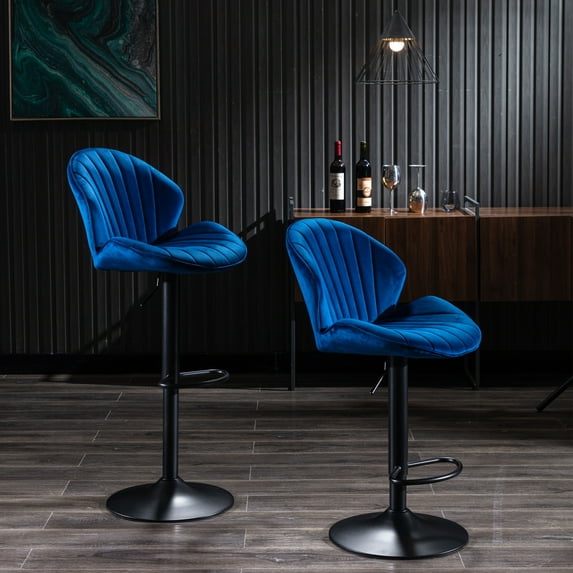 Stools Set Of 2 Adjustable Barstools With Back And Footrest, Counter Height Chairs For Kitchen, Pub Blue