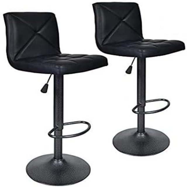 Stools Set of 4 Black PU Leather Barstools with Back Adjustable Counter