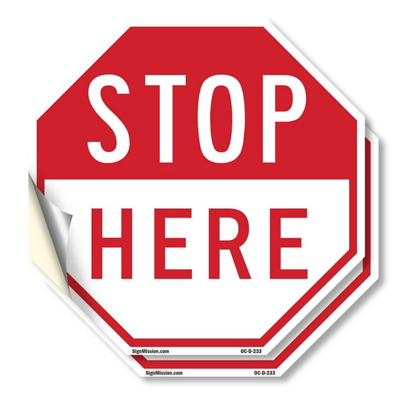 Stop Here (2 Pack) 18 inch X 18 inch Octagon Vinyl Label Decal Sticker Weather Resistant, UV Protected for Workplace, Private Property, and Construction Site, Made in the USA