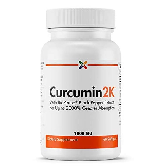 Stop Aging Now - Curcumin2K Formula with Black Pepper - with BioPerine Black Pepper Extract for Up to 2000% Greater Absorption - 60 Softgels