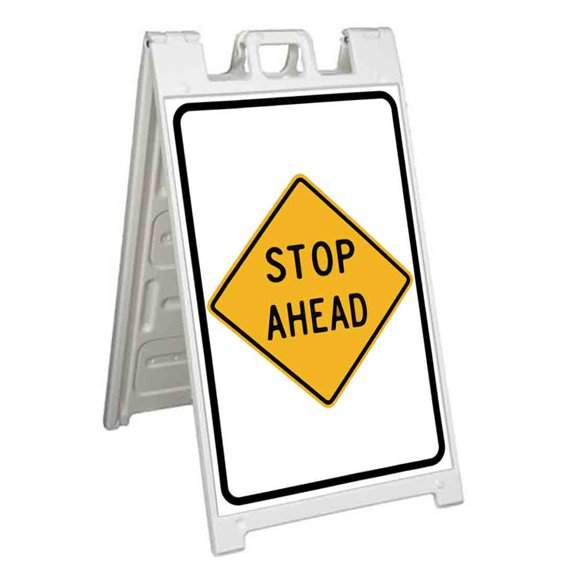 Stop Ahead (24" X 36") Standard A-Frame Signicade, Includes Decal Applied To Stand