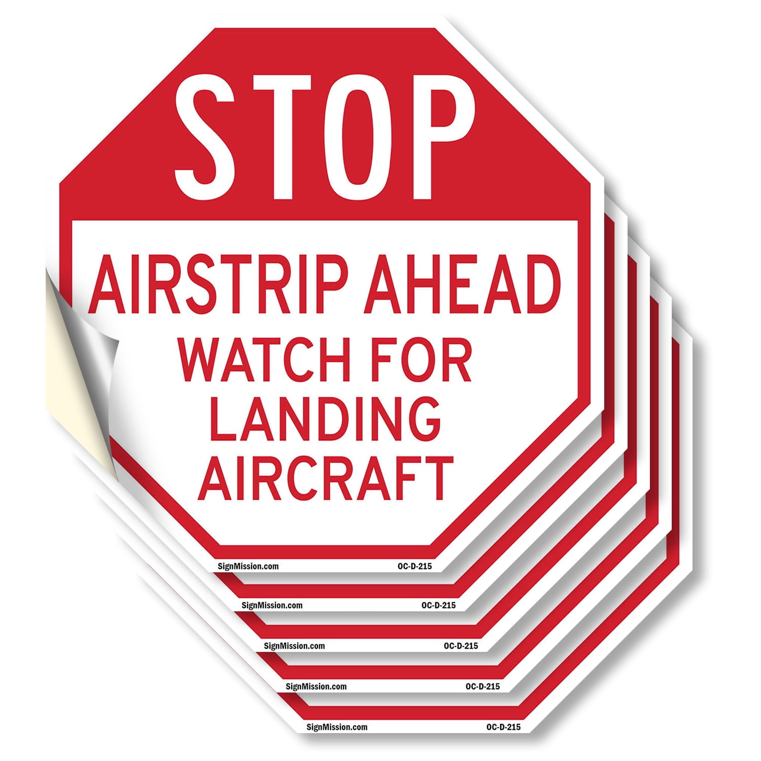 Flt Stop Sticker Stop Airstrip Ahead Watch for Landing Aircraft (5 Pack) 4 inch X 4 inch ...
