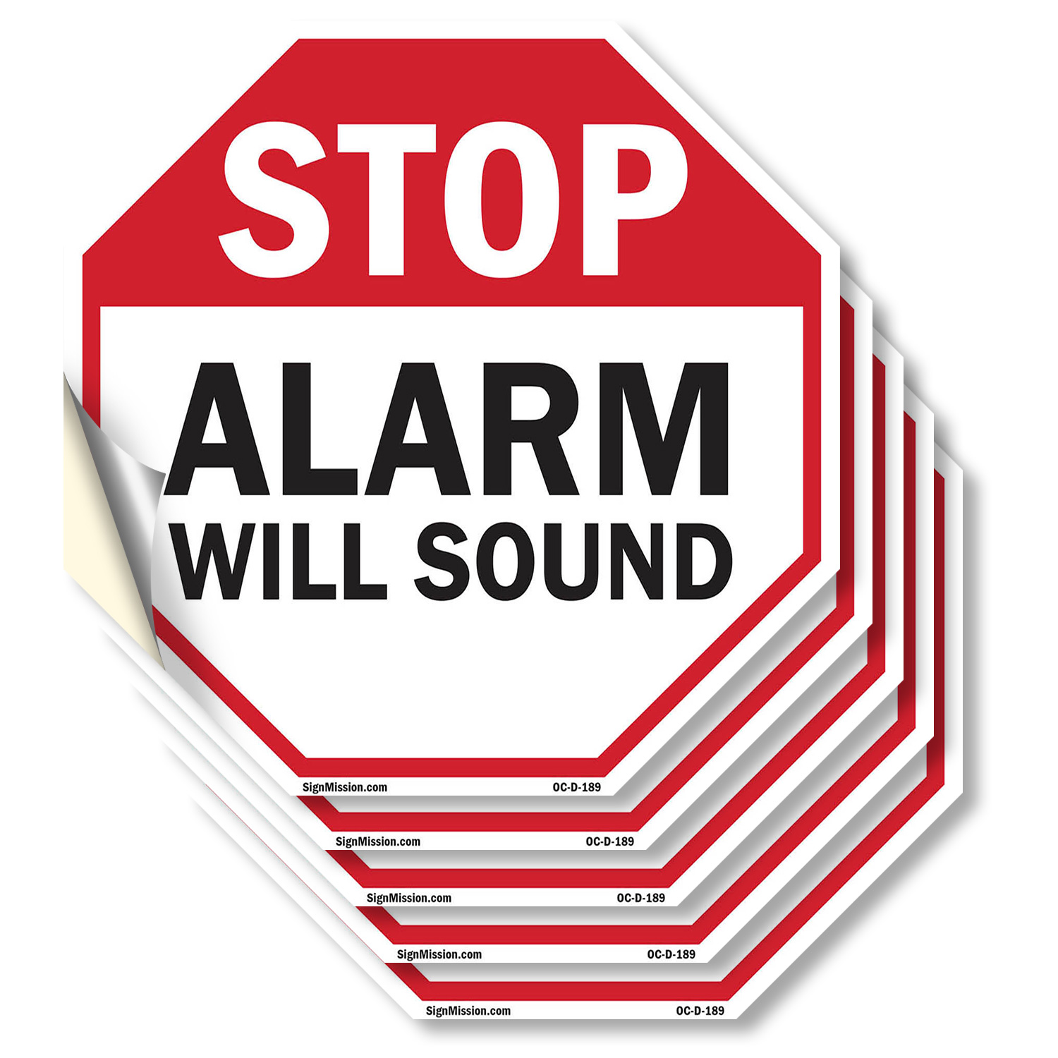 Stop Alarm Will Sound (5 Pack) 6 inch X 6 inch Octagon Vinyl Label ...