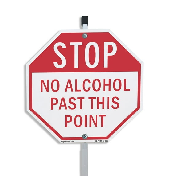 Stop No Alcohol Past This Point 10 inch X 10 inch Octagon Plastic Sign with Aluminum Mounting Stake Weather Resistant UV Protected for Workplace Private Property and Construction Site