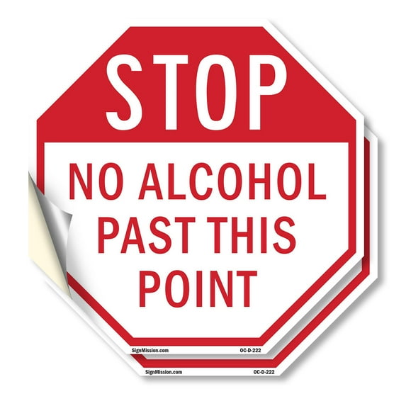 Stop No Alcohol Past This Point (2 Pack) 6 inch X 6 inch Octagon Vinyl Label Decal Sticker Weather Resistant, UV Protected for Workplace, Private Property, and Construction Site, Made