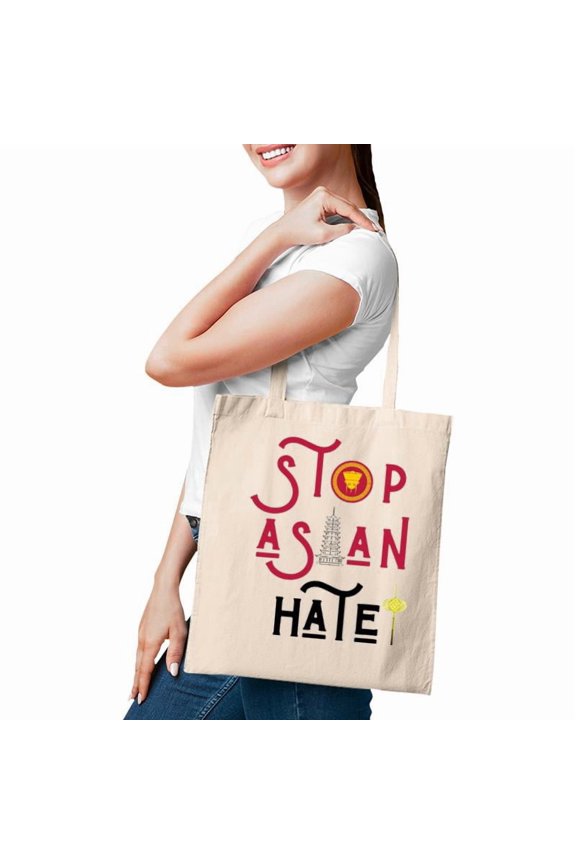 Stop Asian Hate Americans Support Asians Retro Peace Tote Bag