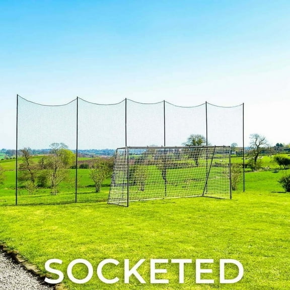 Stop That Ball™ Socketed Sports Barrier Net System | Durable Galvanized Steel Poles with UV Stabilized Ball Stop Net | Five Lengths Available, 12ft Height