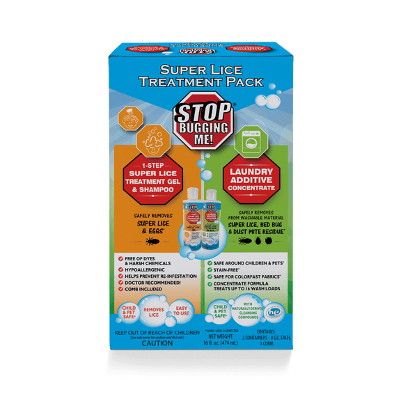 Stop Bugging Me - Super Lice Treatment Pack - 1 Super Lice Treatment Shampoo with Comb and 1 Laundry Additive Concentrate