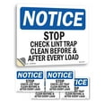 thumbnail image 1 of Stop Check Lint Trap Clean Before & After OSHA Notice Vinyl Decal Label 18 Inch x 12 Inch - 5 Pack, 1 of 6