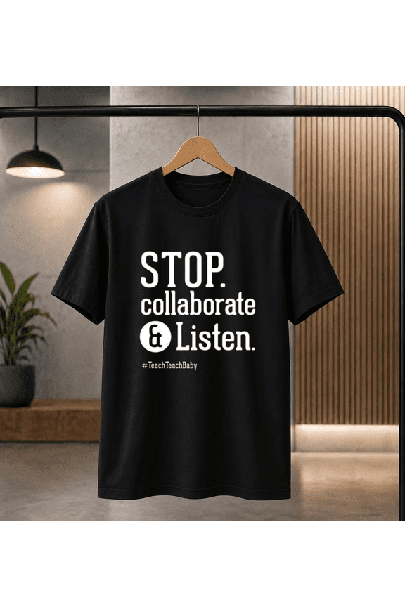 Stop Collaborate and Listen Teacher Shirt Funny Retro School Rap Unisex T-Shirt, S-5XL