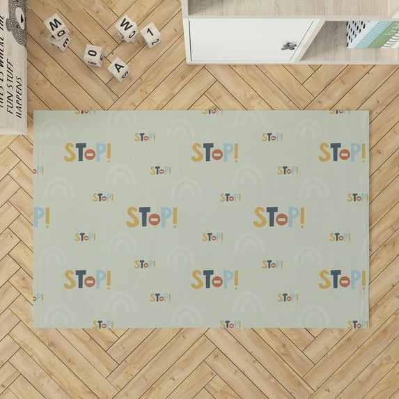 Stop Colorized Light Green Kids Play Mat