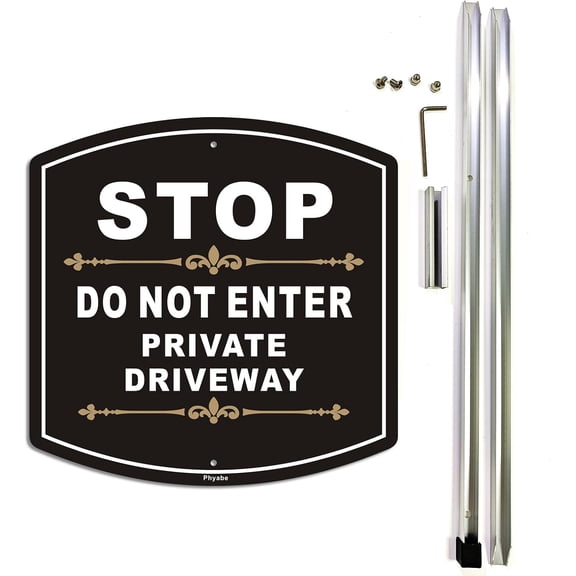 Stop Do Not Enter Private Driveway Sign with Stake, Aluminum Metal Private Driveway 28" Total Length, Heavy Duty Weather Resistance Sign