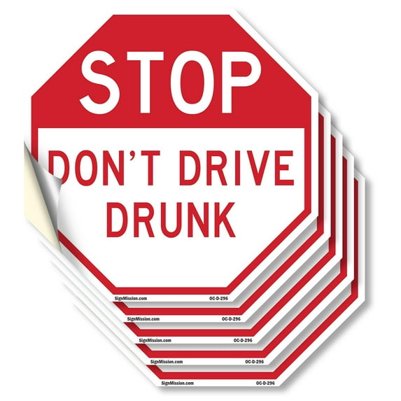 Stop Don't Drive Drunk (5 Pack) 4 inch X 4 inch Octagon Vinyl Label Decal Sticker Weather Resistant, UV Protected for Workplace, Private Property, and Construction Site, Made in the USA